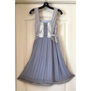 Axes Femme Gray Chiffon Lace‎ Floral Appliques Pleated Knee Length Belle Japan